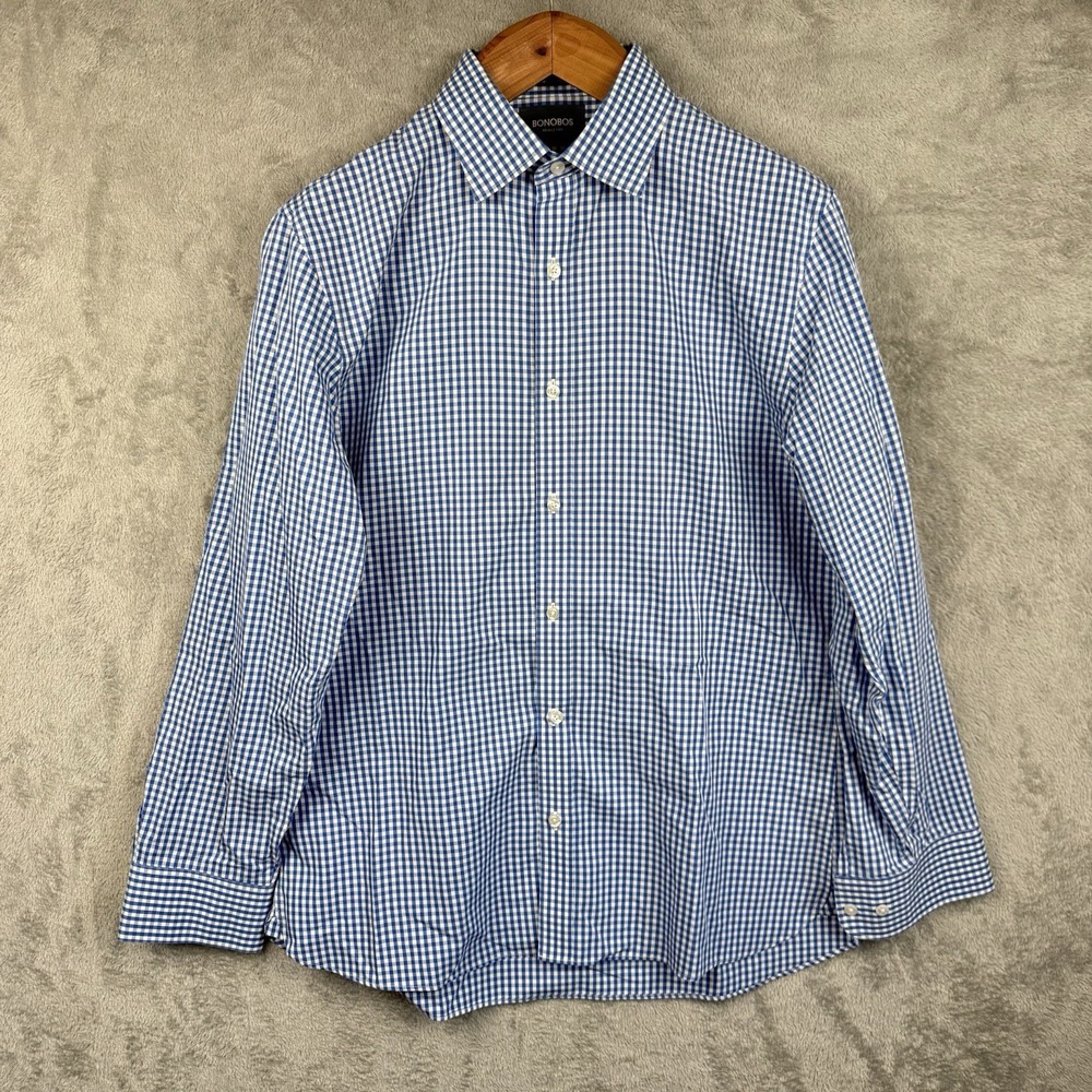 Bonobos Shirt Mens XL Blue Gingham Button Up Tailored Slim Fit Performance Work